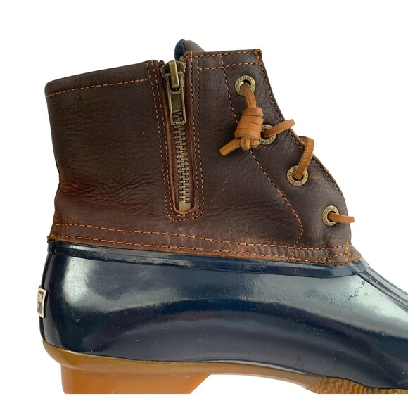 Sperry Saltwater Duck Boots Women Size 8.5 Blue & Brown Waterproof Rubber READ - Picture 7 of 16